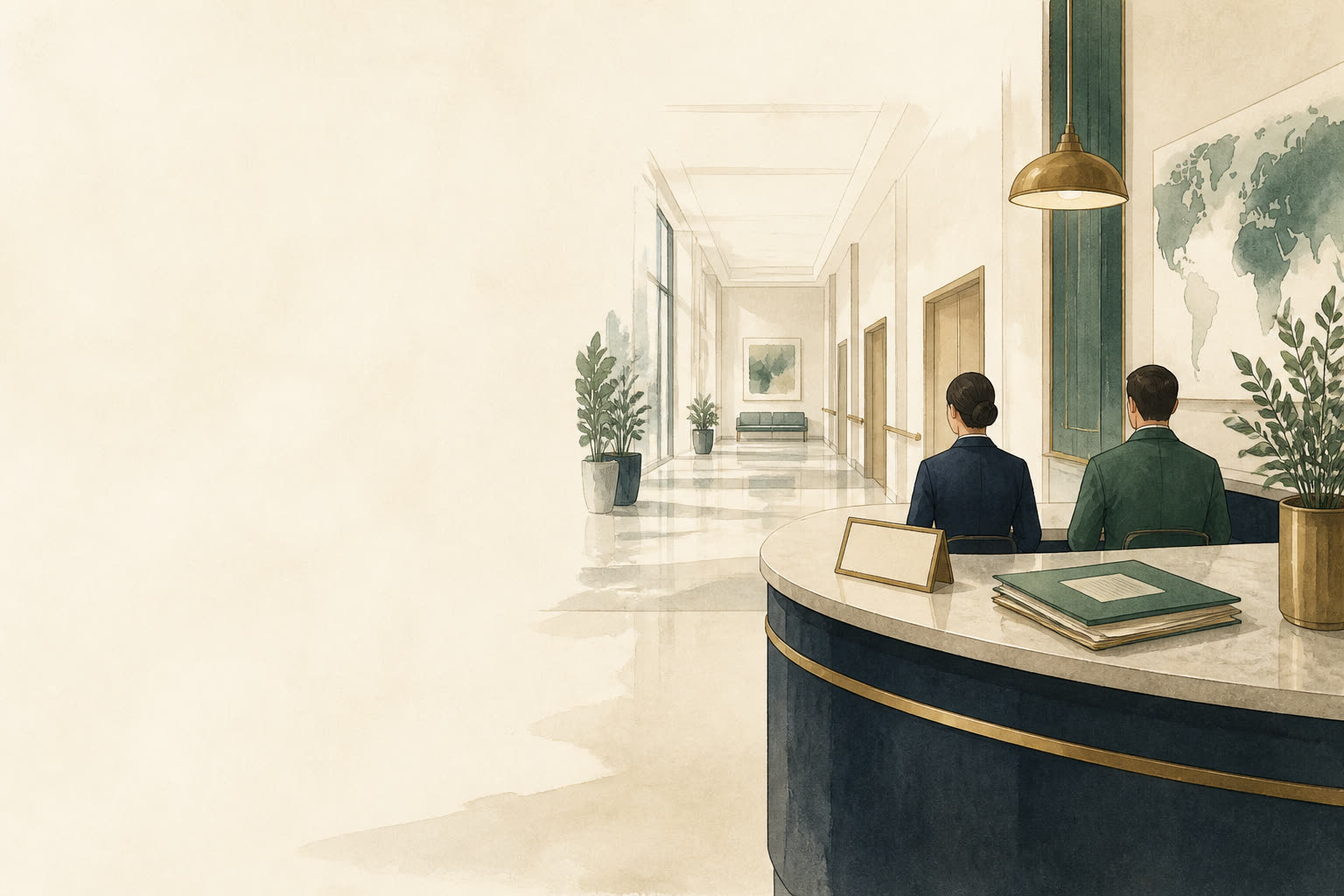Illustration of a quiet hospital international desk.