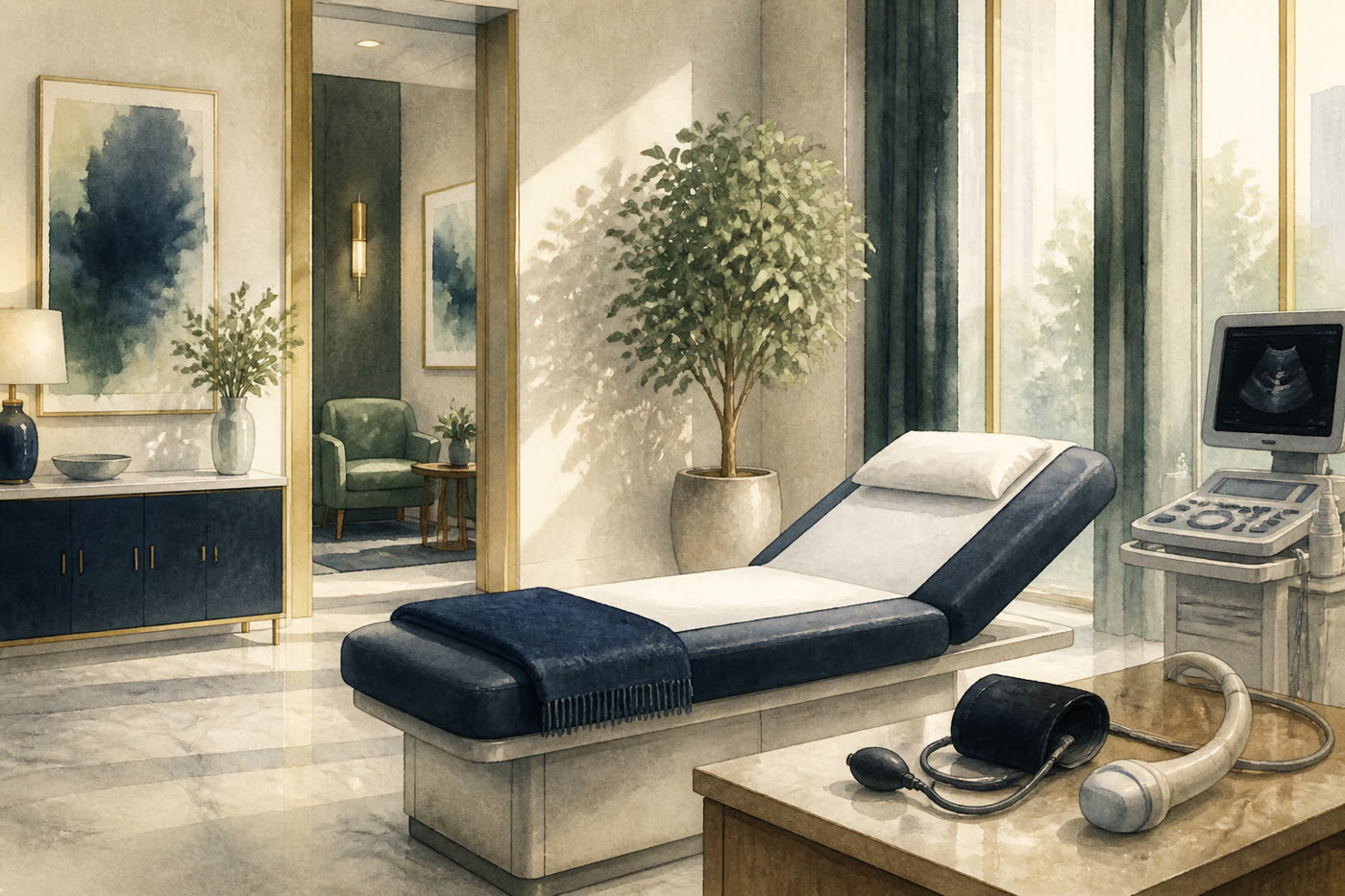 Illustration of a quiet health-checkup suite