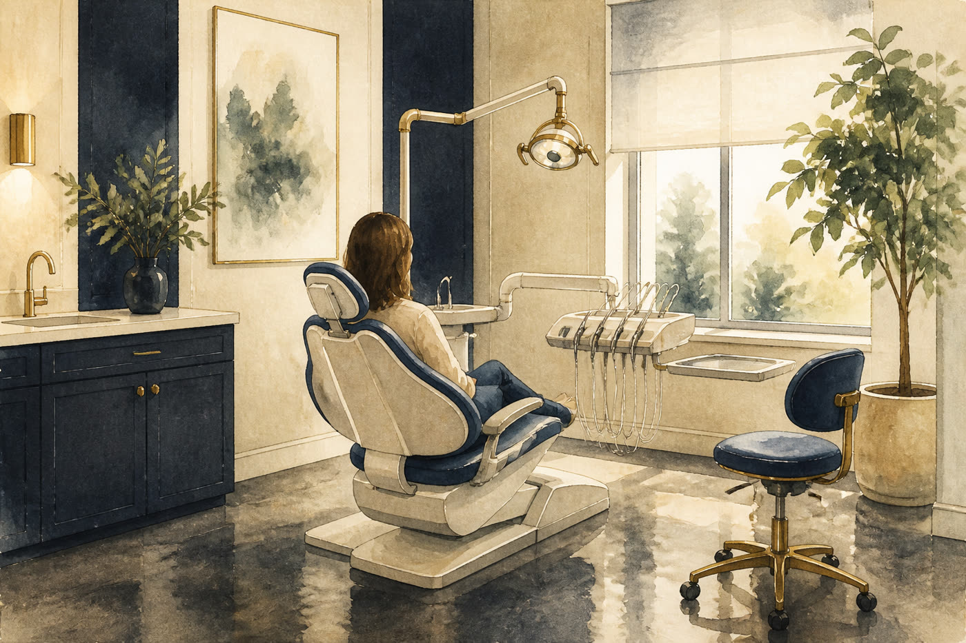 Illustration of a private dental chair in a boutique clinic