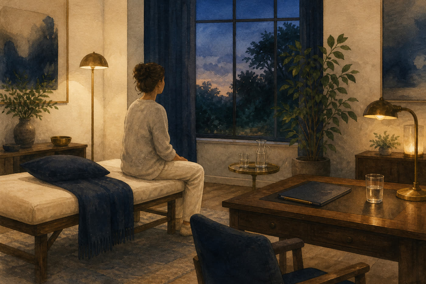 Illustration of a calm pain and sleep consult room